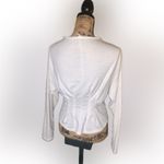 Pilcro Pleated Oatmeal Heathered Cream Raw Edge Long Sleeve Sweatshirt S Photo 3