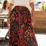 Vintage Cross Country Fashions Midi Skirt Paisley Floral Red Size 8 Photo 0