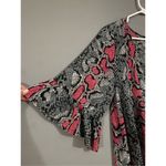 Boutique  Red Pink Snake Print 3/4 Flutter Sleeve Dress With Pockets 2X Photo 2