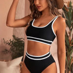 NWT Black & White Ribbed Colorblock High Waisted Bikini Set – XS Photo 0