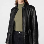 wilson's leather  Black Long Belted 100% Genuine Leather Jacket Photo 0