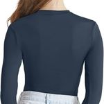 Memoryee Women’s Slim Fit Crop Top – Navy Blue Long Sleeve Tee, Size Small Photo 2