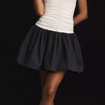 Anthropologie  White and Black Ruched Bubble Halter Mini Dress Photo 0