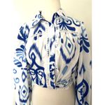 NWT Mulla Print Tie Front Cropped Long Sleeve Blouse Trendy Sz L (Small Stain) White Size L Photo 1