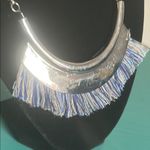 Chico's 2 Boho Inspired Silver Tone Blue Fringe Geometric Cord Choker Collar Necklaces Photo 9