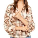 We The Free  Cream and Tan Plaid Button-Down Shirt Photo 0