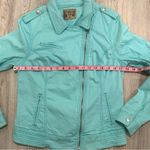 Ruff Hewn  Turquoise Blue Cotton Denim Asymmetrical Zip Short Moto Jacket Size M Photo 2