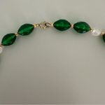 Anthropologie  Vintage Beaded Necklace in Emerald Green, Gold, and Frosted Clear Photo 3