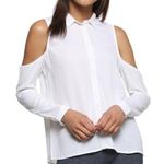Cloth & Stone White button down shirt with long sleeves and bare shoulders Sz S Photo 0