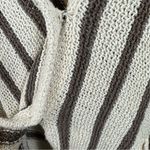 Free People Circle Back Poncho Sweater High-Low Hem Large Snaps Cream & Brown M Photo 3