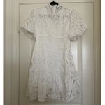 White Boho Crochet Lace Drop Waist Puff Sleeve Dress Size Large Bridal Cocktail Photo 2
