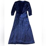 Vintage Velvet Maxi Dress 3/4 Sleeve Tie Front Floral Applique Dark Blue Size undefined Photo 1