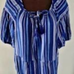 Wonderly Dress 1X Blue White Striped Dress Tiered Boho Puff Tassel Tie Coastal Photo 1