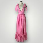 Alamour The Label Cellina Pink Maxi Dress Small Deep V Bow Strap Tiered‎ Photo 2