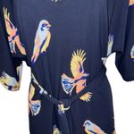 Deletta ANTHROPOLOGIE  Navy Bird Print Belted Tunic Top EUC‎ Size Small Photo 3
