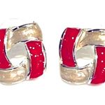 Kenneth Cole VTG ENAMELED SILVER EARRINGS Red White Square Knot KC Signed 5/8” Photo 0