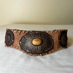 Vintage Julio de Peralla Spain Tooled Leather Stone Belt Boho Western 70s S/M Tan Photo 11
