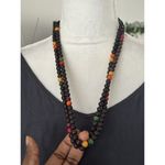 Ethnic Wood Bead Long Double Strand Necklace Yellow Green Red Vacation Brown Photo 1