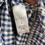 Velvet by Graham Spencer Navy White Gingham Off Shoulder Bell Sleeve Ruffle Top Blue Photo 4