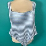 J.Crew NWT  Textured Squareneck Scoop Back One-Piece Swimsuit Blue Stripe Size 24 Photo 0