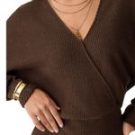 NWT OGL Chestnut Brown Ribbed Surplice Batwing Long Sleeve Knit Dress Size Large Photo 2