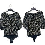 Free People  Intimately Dessa Ditsy Floral Black Yellow Puff Sleeve Bodysuit Boho Photo 1