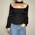 Intermix  Gorgeous Black 100% Silk Black Longsleeve Top with Collar Size Small Photo 1