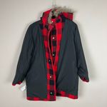 J Crew Jacket Womens 6 Red Vail Parka Coat Buffalo Check Plaid Faux Fur Hood Photo 7