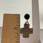 Silver Tone CrosDangle Earrings Black Faceted Bead Drop Religious Grunge Gothic Photo 5