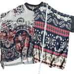 Free People Pieced Knit Fringe Paisley Poncho Sweater XS/S Photo 4