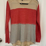 Y2K Peach Lace Long Sleeve Top Large Poof Blouse Striped Shirt L Fall Beige Photo 0
