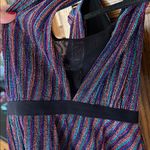 BCBGMAXAZRIA  Metallic‎ Pleated Striped V Neck Gown Multicolored Maxi Dress Small Photo 10