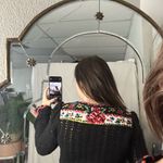 Free People  Crochet Knit Floral Pullover Sweater Black Size Medium Photo 3