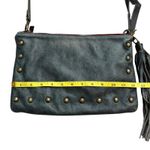 Brynn Capella Nikki Clutch Crossbody Studded Leather Bag Tassel Fringe Purse Gray Photo 4