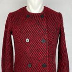 joe's jeans Coat Wool Blend Red Black Diamond Pattern Boucle Heavy Overcoat Joe's Photo 3