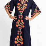 Frances‎ Valentine Navy Charming Caftan Poppy Embroidered Maxi Dress Photo 0