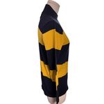 August Silk Sweater Small Navy Yellow Stripe Mock Neck Pullover Long Sleeve Photo 3