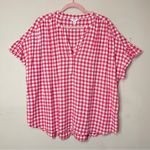 Crown & Ivy Yarn Dyed Doleman Sleeve Split Neck Top in Red Gingham, XL Photo 2