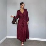 ZARA  Bloggers Fav Burgundy V-Neck Long Jacquard Wrap Maxi Christmas Dress Sz M Photo 1