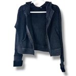 Free People One Mason Black Washed Relaxed Slouchy Waffle Knit Hoodie Jacket Photo 2