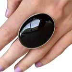 Handmade 7.5 Ring OVAL Black Onyx Gem Solid 925 Sterling Silver Fine Art UNISEX Original Natural Gemstone Statement Photo 6