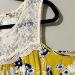 Kori  AMERICA size small mustard blue floral cold shoulder top lace detail button Photo 1