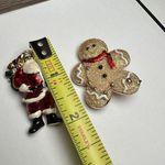 Santa Claus / Gingerbread Man Christmas Holiday Brooch Pin Lot Of 2 Gold Tone Photo 1