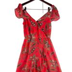 Eyeshadow  Red Floral Print Dress Ruffle Sleeve Summer Casual Size S Photo 1