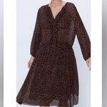 ZARA  Brown Animal Print Long Sleeve Dress,size S oversized, 100% Polyester Photo 5