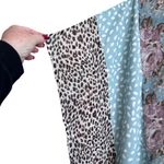 Umgee  Women Kimono Cardigan S/M Blue Mixed Print Ruffle Hem Boho Artsy Patchwork Photo 3