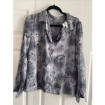 Nicola Women's Vtg 12 Blue Striped Floral Satin Blouse‎ Office Corpcore Feminine Size 10 Photo 2