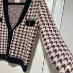 Anthropologie Maeve Sz: M  sweater Maroon White Houndstooth Vneck Cardigan. Photo 6