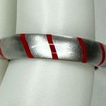 Clear Silver Red Striped Plastic Ring Size 7.25 Photo 0