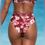 Cupshe NWT  Paige Floral Mid Waisted Bikini Bottom burgundy white high cut sz xxl Photo 3
